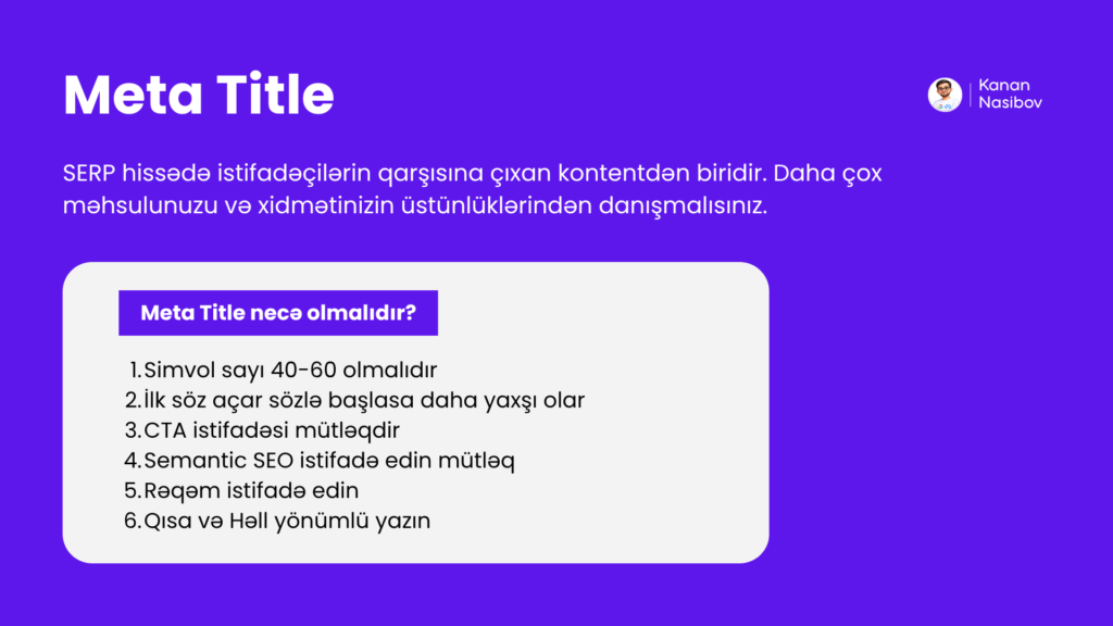 meta title qaydası